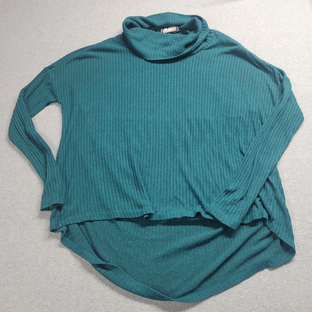 Saturday Sunday Anthropologie Teal Ribbed Cowl Neck High Low Sweater XS/S